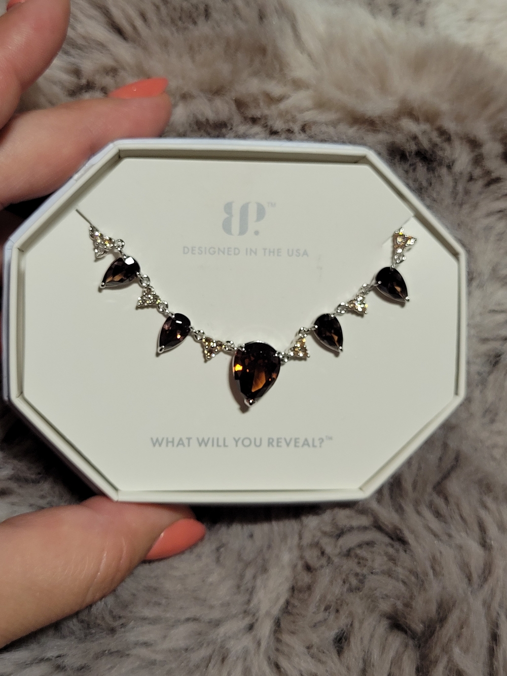 Teardrop Crystal Statement Necklace in Smoky Brown by IP